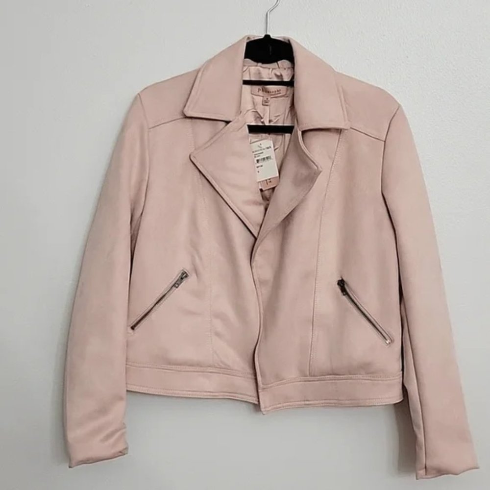 NWT Blush Pink Faux Leather Open Jacket with Zipper Pockets- Women's Medium